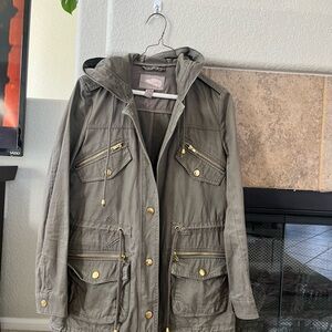 Forever 21 Khaki Utility Jacket with Hood